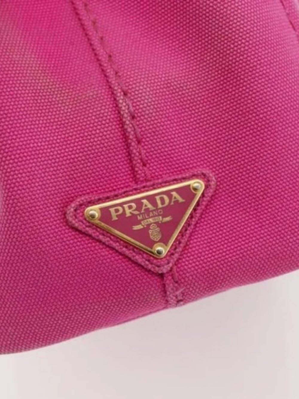 PRADA Canapa PM Hand Bag Canvas 2way Pink Gold Auth ka2235 - Picture 12 of 16